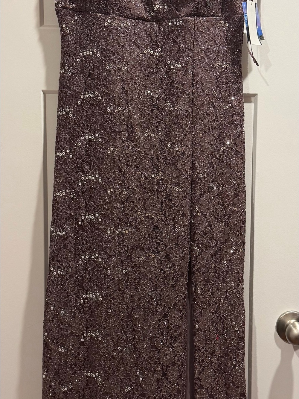 R&M Richards Nightway Lace Sequin Gown in Mocha